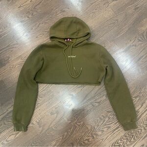 Edikted Olive Green Cropped Hoodie Sweater